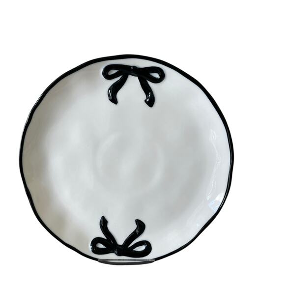 Hand Painted Coquette Black Bow Salad Bowls 6.25in White Ceramic Set of 4 NEW - Picture 12 of 15